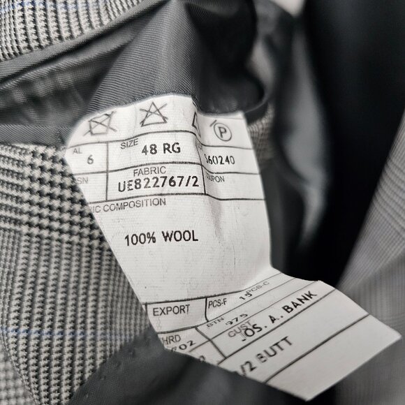 Jos. A. Bank 48R Gray Check Wool 2-Button Sport Coat Blazer Jacket P050 - Picture 11 of 11